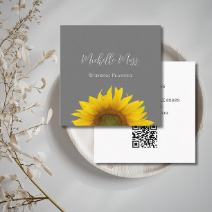 Modern Sunflower QR code Elegant Grey    Square Business Card