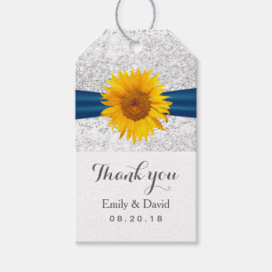Modern Sunflower Silver Glitter Wedding Favour Gift Tags