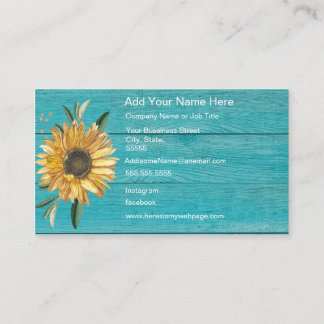 Modern Sunflower Teal Blue Wood Business Card