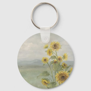 Modern sunflower Watercolor & personalize Image Keychain