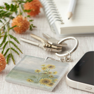 Modern sunflower Watercolor & personalize Image Keychain