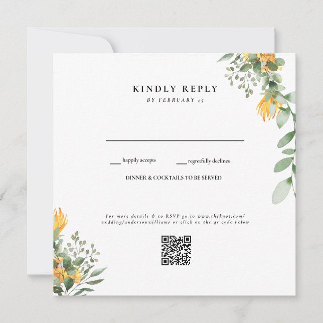  Modern Sunflower White Wedding QR Code RSVP (Front)