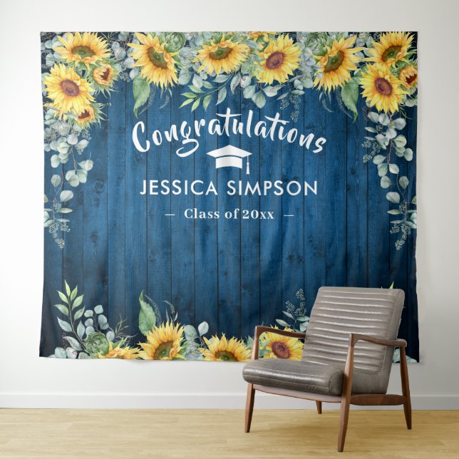 Modern Sunflowers Eucalyptus Grad Photo Backdrop Tapestry (In Situ (Horizontal))