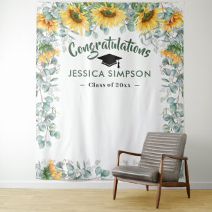 Modern Sunflowers Eucalyptus Photo Booth Backdrop Tapestry