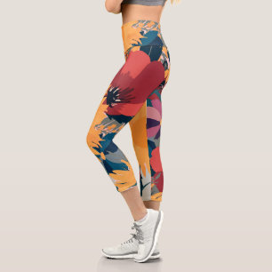 Modern Sunflowers Floral Autumn Colours Design Capri Leggings