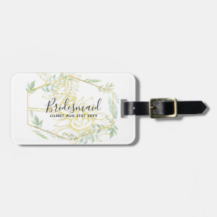 Modern Sunflowers Greenery Sage Gold Wedding Luggage Tag
