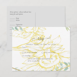 Modern Sunflowers Greenery Sage Gold Wedding Postcard