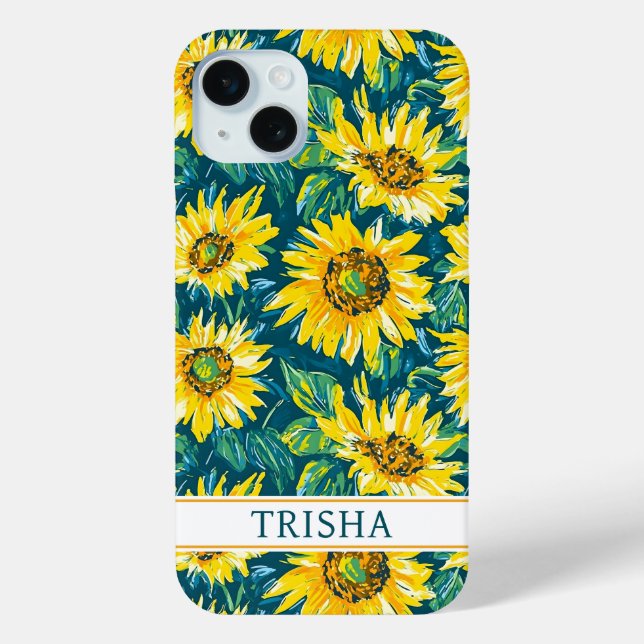 Modern Sunflowers Monogrammed Case-Mate iPhone Case (Back)