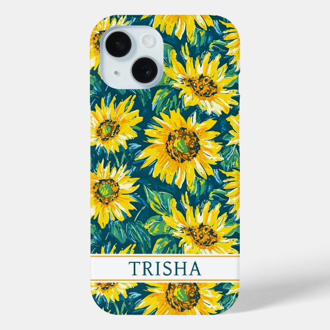 Modern Sunflowers Monogrammed Case-Mate iPhone Case (Back)