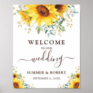 Modern Sunflowers Summer Garden Wedding Welcome Poster