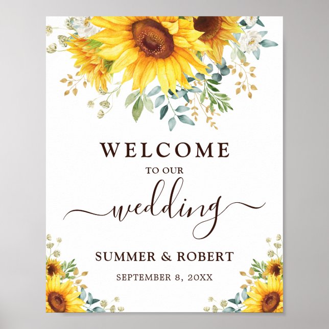 Modern Sunflowers Summer Garden Wedding Welcome Poster (Front)