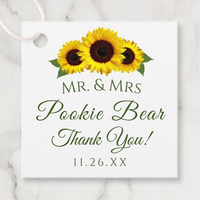 Modern Sunflowers Wedding Guest Favour Tags (Front)