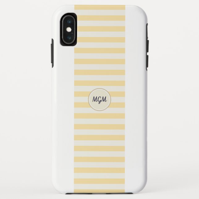 Modern Sunny Yellow and Cream Striped Monogram Case-Mate iPhone Case (Back)