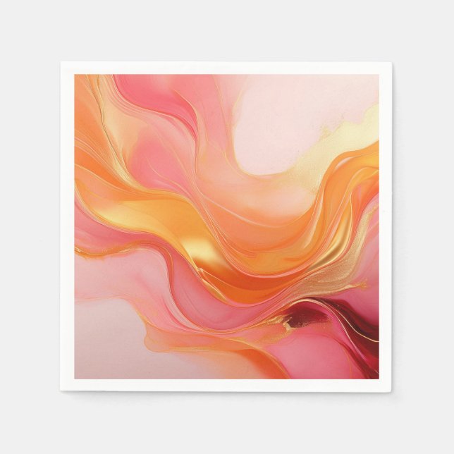 Modern Sunrise Orange Pink and Gold Napkin (Front)