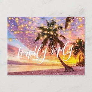 Modern Sunset Beach and Stars Summer Wedding RSVP Invitation Postcard