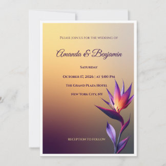 Modern Sunset Bird of Paradise Wedding Invite