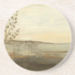 Modern Sunset Landscape Oil Painting Coaster<br><div class="desc">A modern oil painting of a landscape by Jennifer Goldberger. Leaves creep in from the side while a beautiful sunset rests on the horizon. An amazing print that would make an amazing purchase!</div>