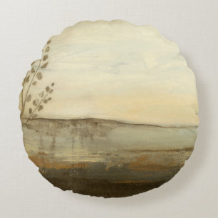 Modern Sunset Landscape Oil Painting Round Pillow