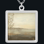 Modern Sunset Landscape Oil Painting Silver Plated Necklace<br><div class="desc">A modern oil painting of a landscape by Jennifer Goldberger. Leaves creep in from the side while a beautiful sunset rests on the horizon. An amazing print that would make an amazing purchase!</div>