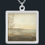 Modern Sunset Landscape Oil Painting Silver Plated Necklace<br><div class="desc">A modern oil painting of a landscape by Jennifer Goldberger. Leaves creep in from the side while a beautiful sunset rests on the horizon. An amazing print that would make an amazing purchase!</div>