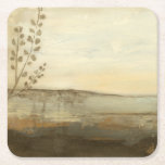 Modern Sunset Landscape Oil Painting Square Paper Coaster<br><div class="desc">A modern oil painting of a landscape by Jennifer Goldberger. Leaves creep in from the side while a beautiful sunset rests on the horizon. An amazing print that would make an amazing purchase!</div>