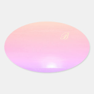 Modern Sunset Monogram Pink Purple Template Oval Sticker