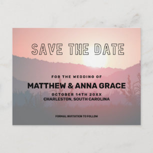 Modern Sunset Mountains Travel Save the Date Announcement Postcard