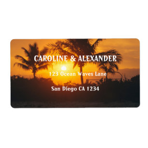 Modern Sunset Ocean Tropical Beach Wedding Label