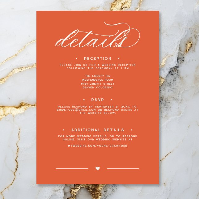 Modern Sunset Orange Script Minimal Wedding Detail Enclosure Card (Modern Sunset Orange Script Minimal Wedding Detail Enclosure Card)