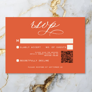 Modern Sunset Orange Script Minimal Wedding QR RSVP Card