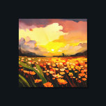 Modern Sunset Over Flower Field Watercolor Canvas Print<br><div class="desc">This welcoming design features a modern impressionist style watercolor of a beautiful sunset over a field of orange,  red,  and yellow flowers. Created by Simply Farmhouse Press.</div>