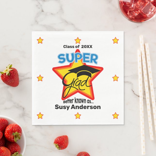 Modern Super Grad Logo - Personalize Name and Year Napkin (Insitu)