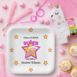 Modern Super Grad Pink-Personalize Name and Year Paper Plate