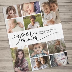 Modern Super Mom 10 Photo Collage Fleece Blanket