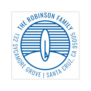 Modern Surfboard Drawing Family Return Address Self-inking Stamp