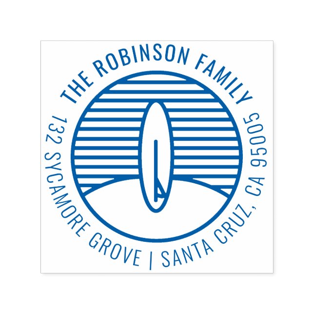 Modern Surfboard Drawing Family Return Address Self-inking Stamp (Design)