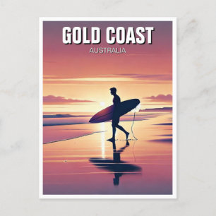 Modern Surfer Sunset Gold Coast Australia Postcard