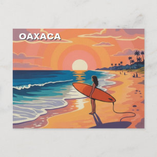 Modern Surfer Sunset Oaxaca Mexico Postcard