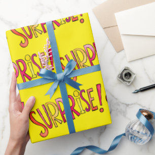 Modern Surprise Colourful Yellow Cartoon Typograph Wrapping Paper