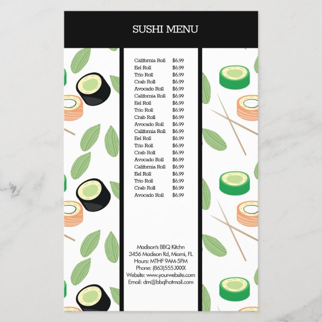 Modern Sushi Asian Restaurant Pattern Menu (Front)