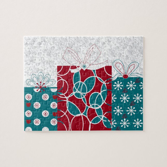 Modern Swedish Holiday Wrapped Gifts Custom Jigsaw Puzzle (Horizontal)