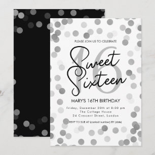 MODERN Sweet 16 Birthday Silver Chic Glitter Invitation