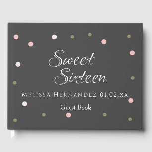 Modern Sweet 16 Blush Pink Glitter Confetti Dots Guest Book