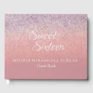 Modern Sweet 16 Blush Pink Glitter Ombré Birthday Guest Book