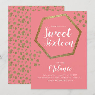 Modern Sweet 16 Glitter Faux Gold Geometric Bars Invitation
