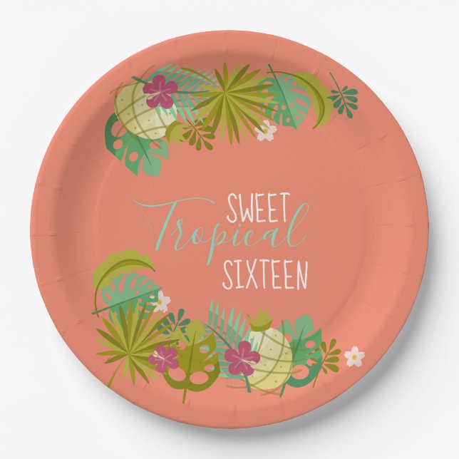 Modern Sweet 16 Luau 16th Birthday Party Paper Plate (Front)