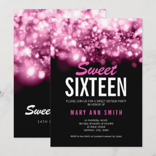 Modern Sweet 16 Party Pink Sparkling Lights Invitation