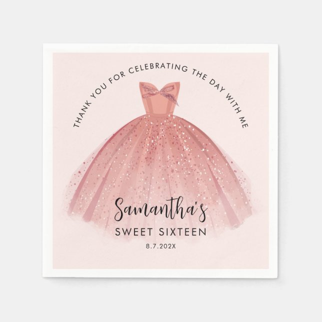 Modern Sweet 16 Script Dress Birthday Custom Paper Napkin (Front)