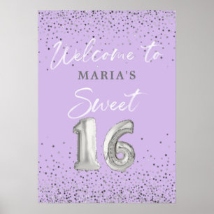 Modern Sweet 16 Welcome Sign Lavender