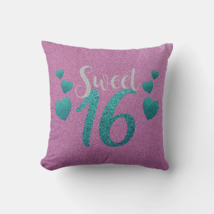 Modern Sweet 16th Birthday Party Black Grunge Throw Pillow